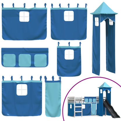 Bunk Bed with Slide and Curtains Blue 90x200 cm