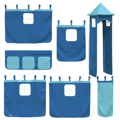 Bunk Bed with Slide and Curtains Blue 90x200 cm