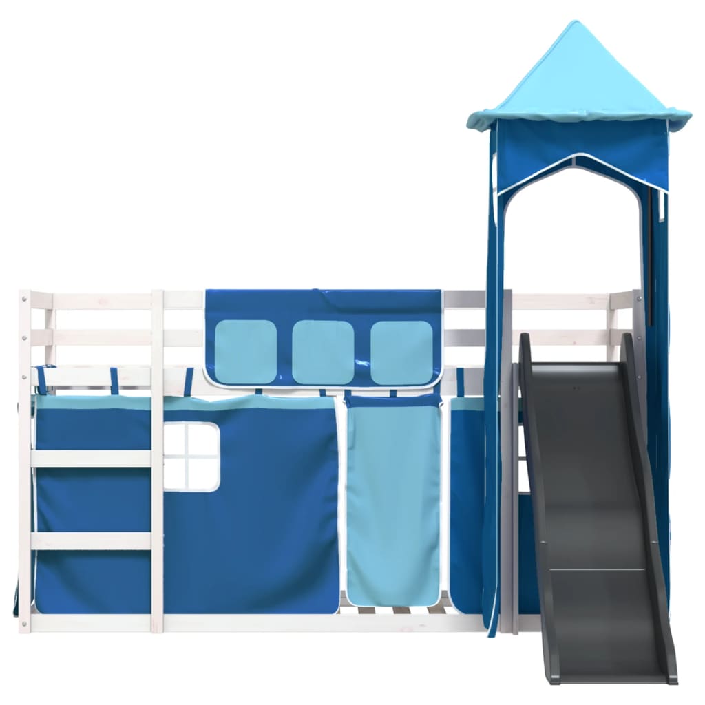 Bunk Bed with Slide and Curtains Blue 90x200 cm