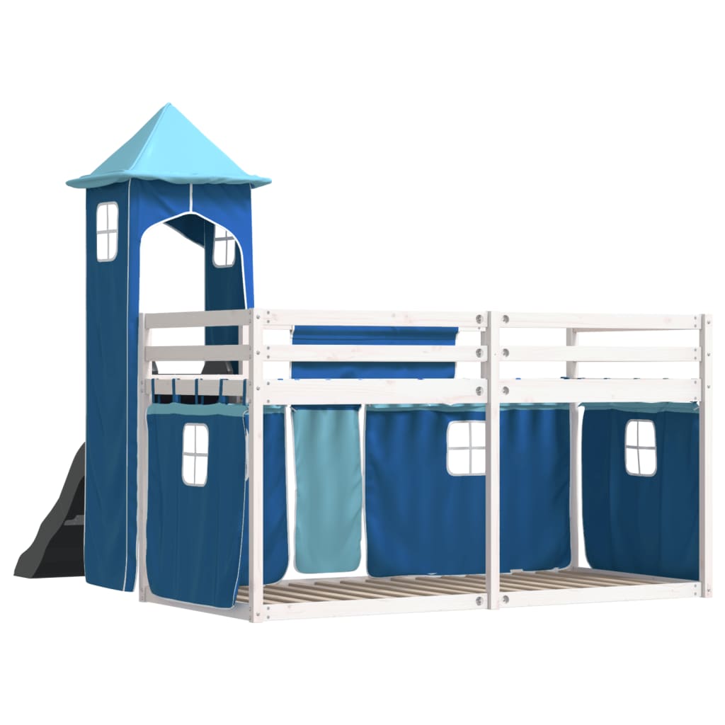 Bunk Bed with Slide and Curtains Blue 90x200 cm