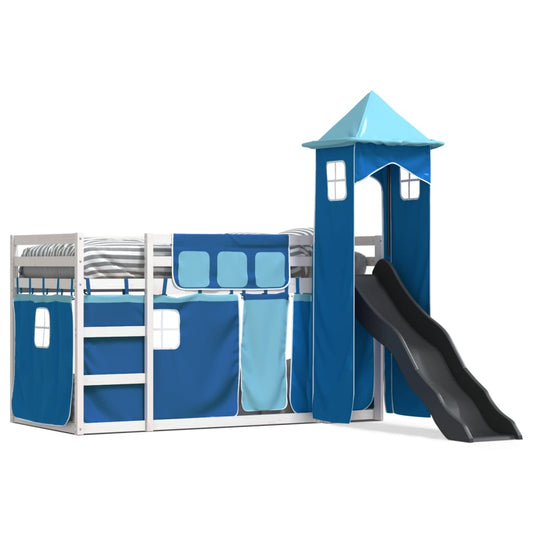 Bunk Bed with Slide and Curtains Blue 90x200 cm