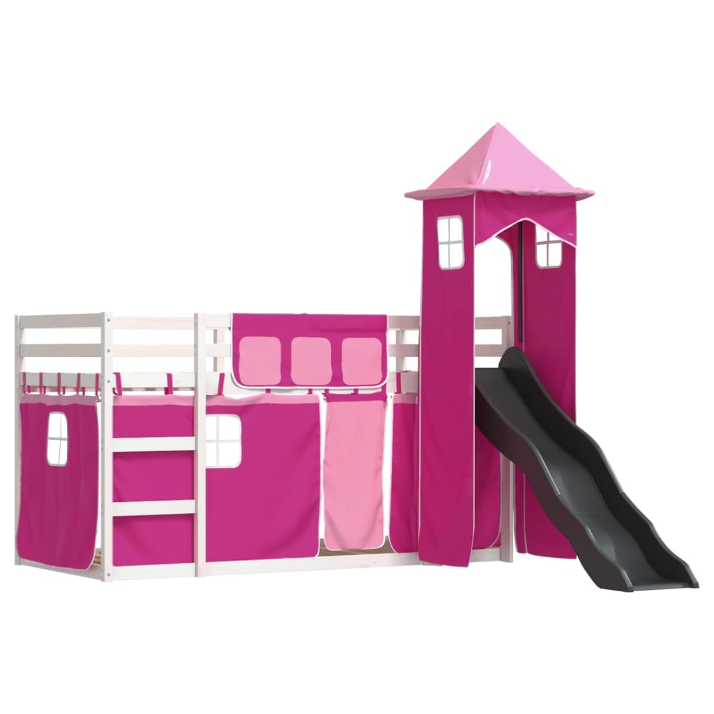 Bunk Bed with Slide and Curtains Pink 90x200 cm