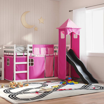 Bunk Bed with Slide and Curtains Pink 90x200 cm