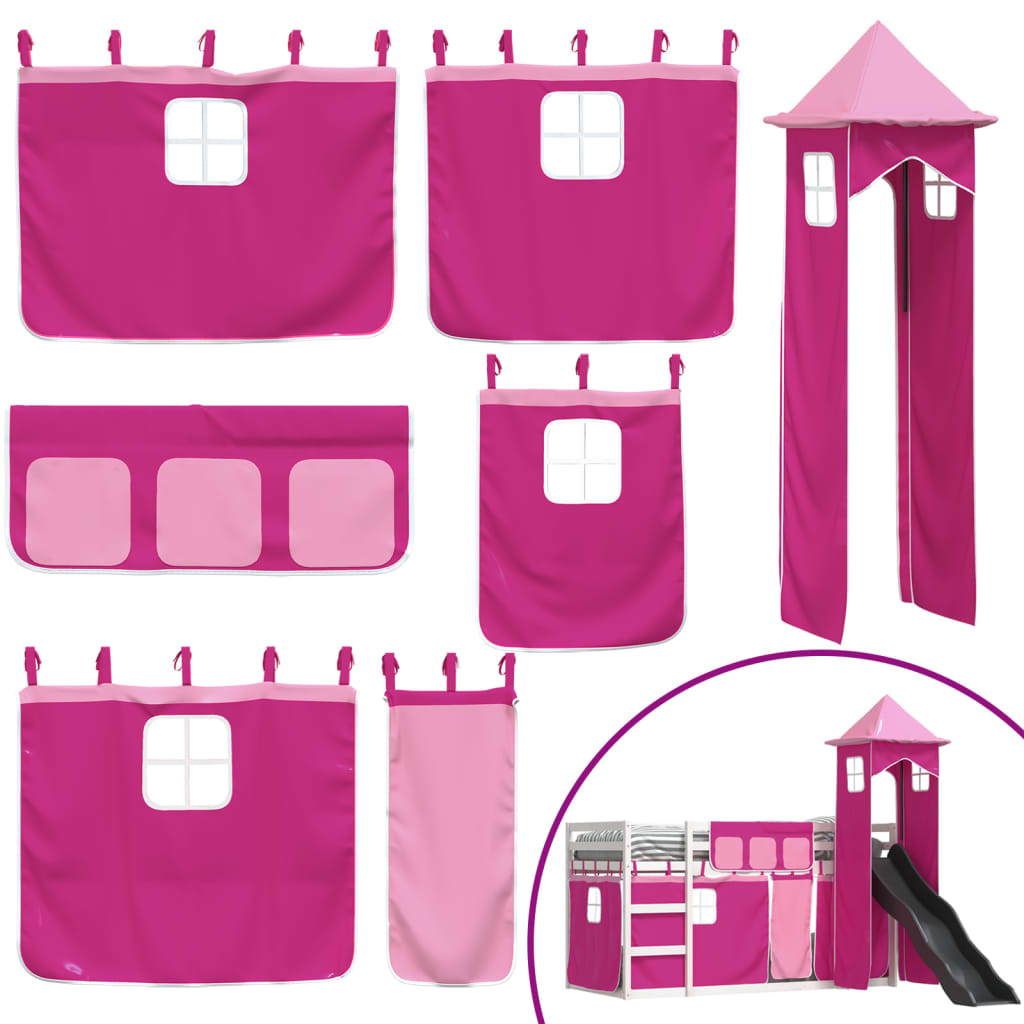 Bunk Bed with Slide and Curtains Pink 90x200 cm