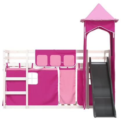 Bunk Bed with Slide and Curtains Pink 90x200 cm