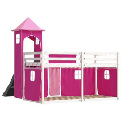 Bunk Bed with Slide and Curtains Pink 90x200 cm