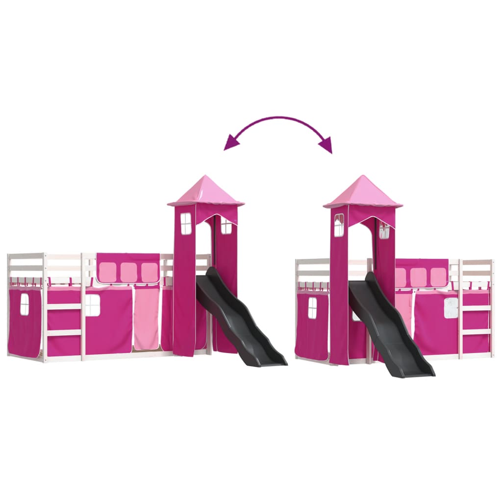 Bunk Bed with Slide and Curtains Pink 90x200 cm