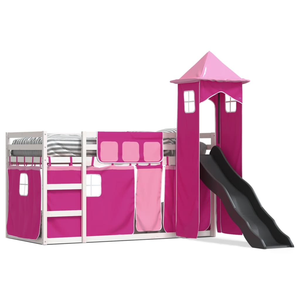 Bunk Bed with Slide and Curtains Pink 90x200 cm