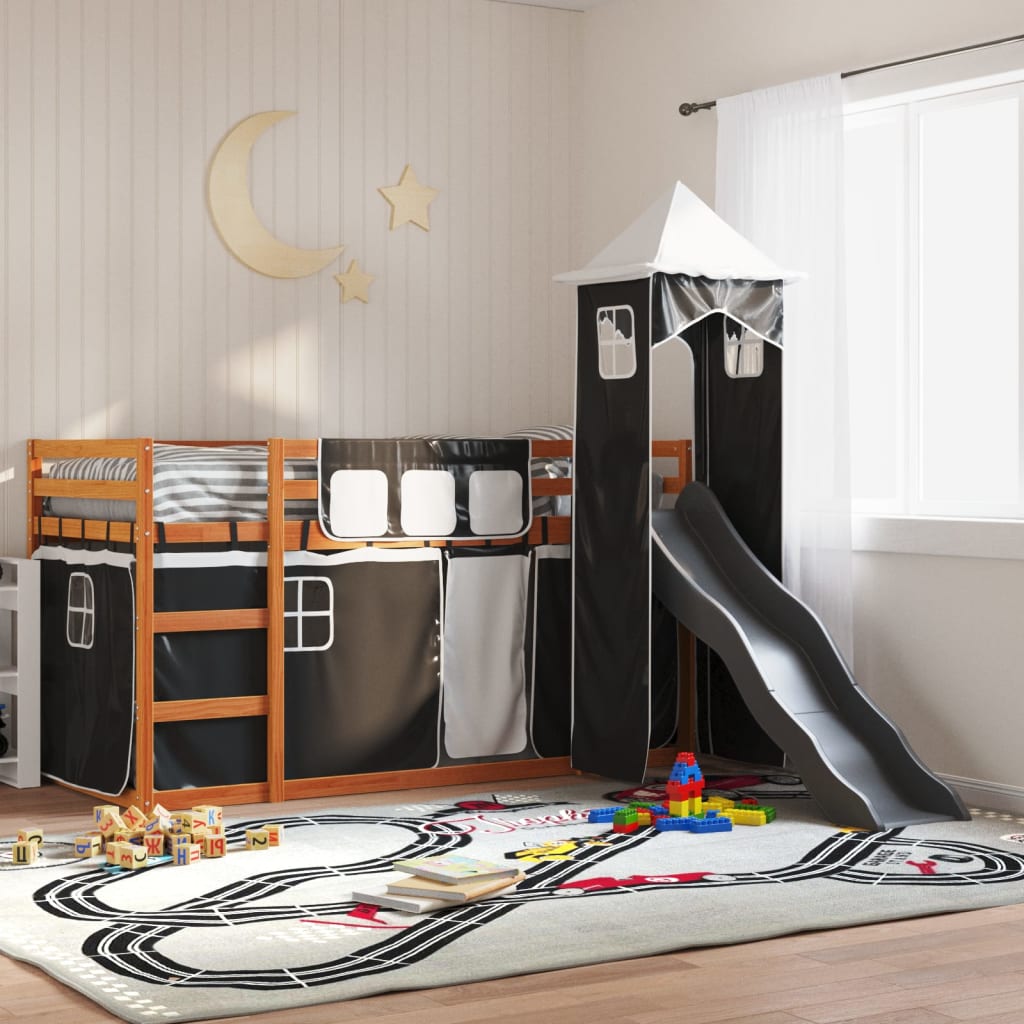 Bunk Bed without Mattress with Slide White and Black 90x200 cm