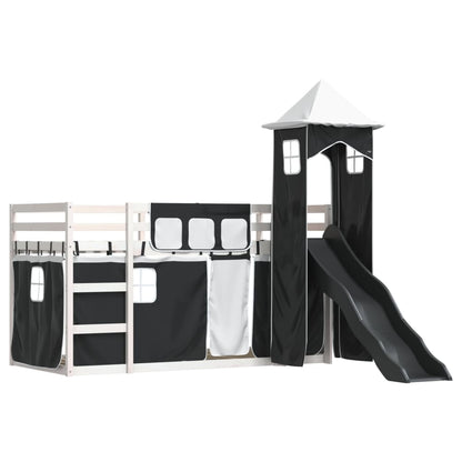 Bunk Bed with Slide and Curtains White and Black 80x200 cm