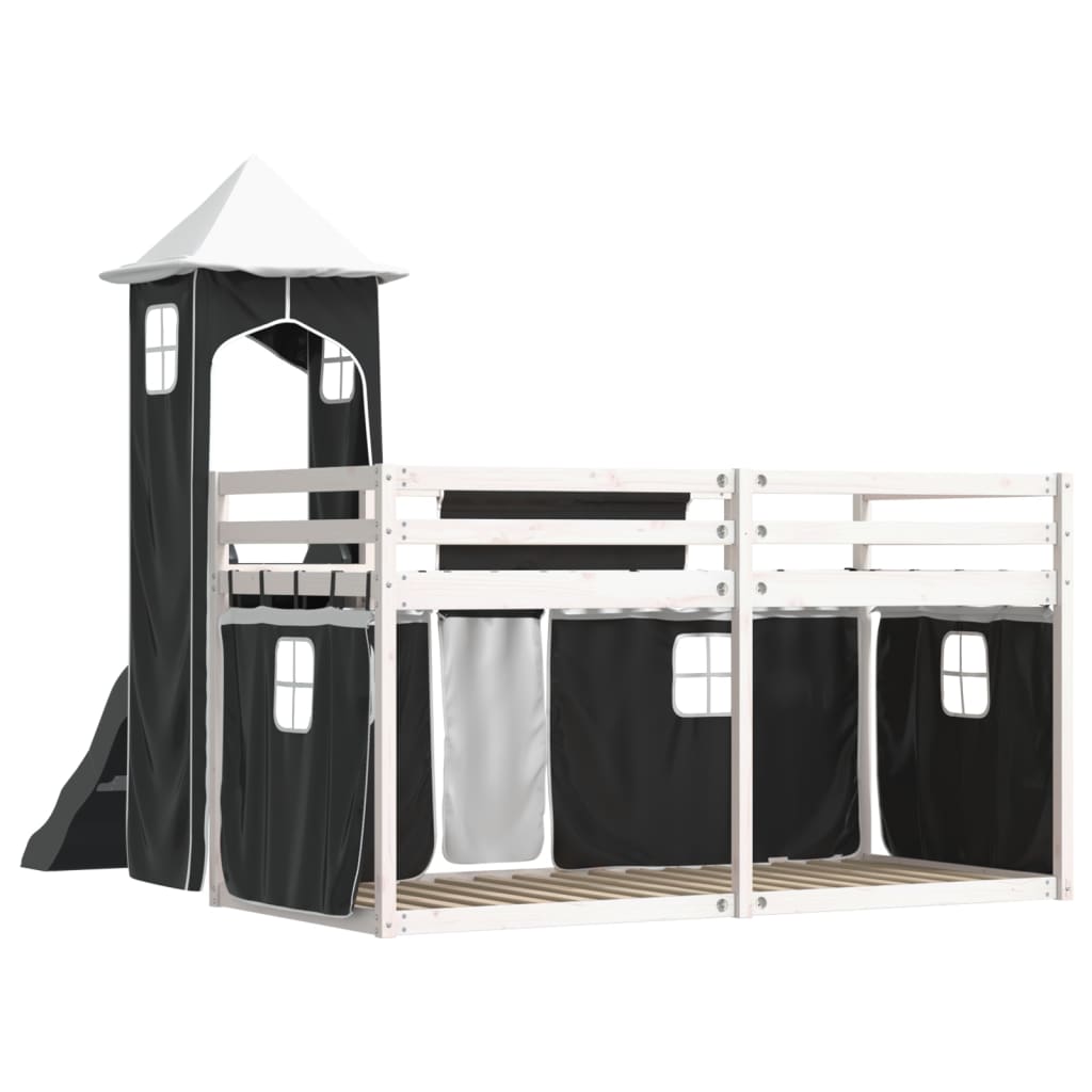 Bunk Bed with Slide and Curtains White and Black 80x200 cm