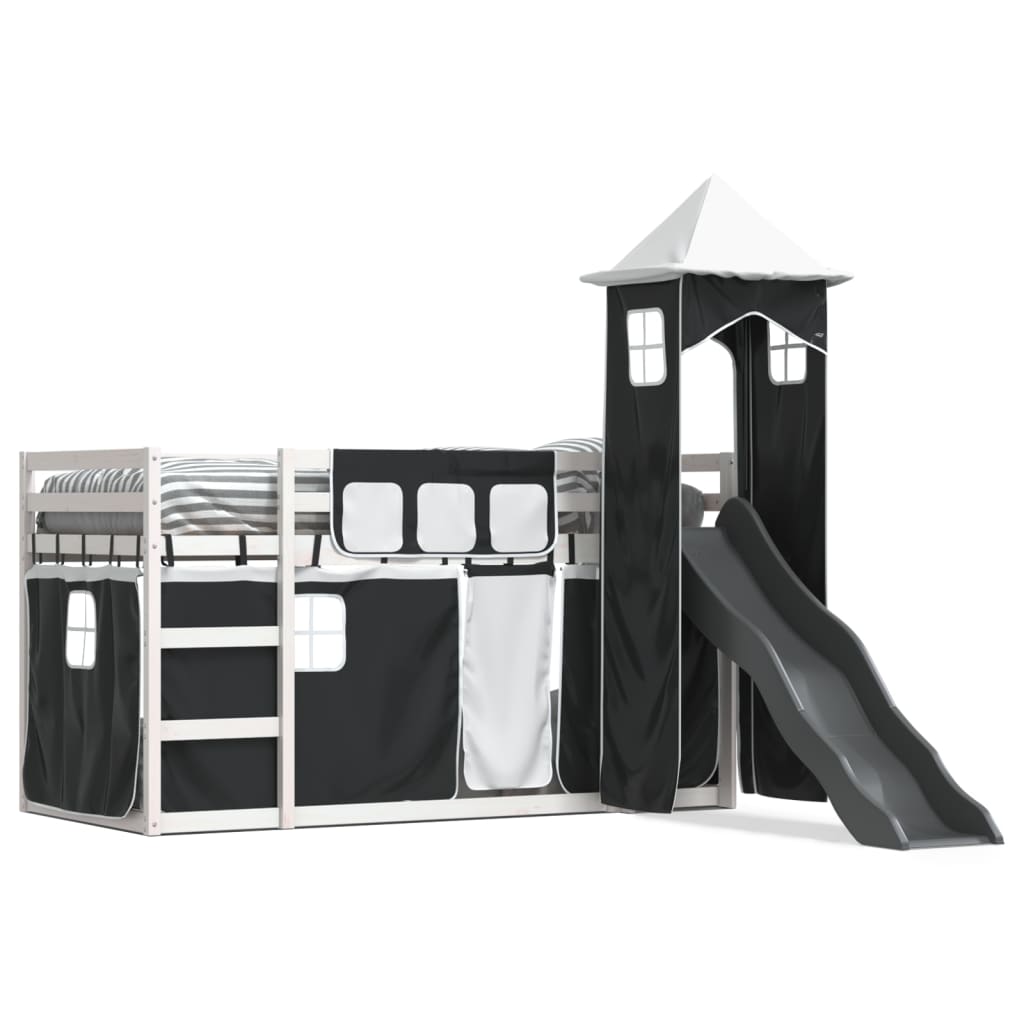 Bunk Bed with Slide and Curtains White and Black 80x200 cm