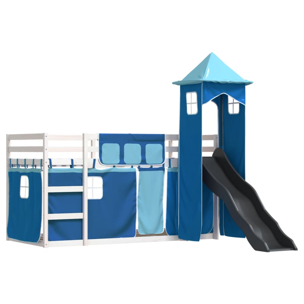 Bunk Bed with Slide and Curtains Blue 80x200 cm