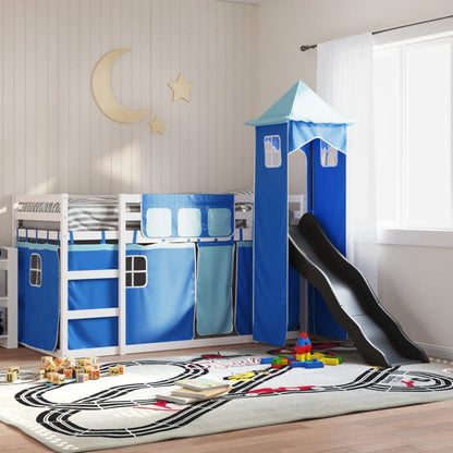 Bunk Bed with Slide and Curtains Blue 80x200 cm