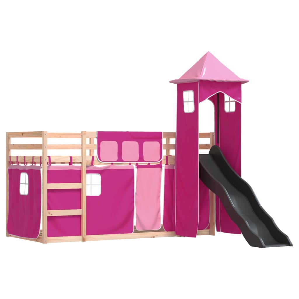 Bunk Bed with Slide and Curtains Pink 90x190 cm