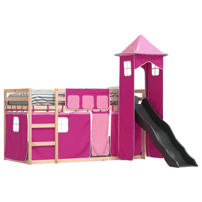 Bunk Bed with Slide and Curtains Pink 90x190 cm