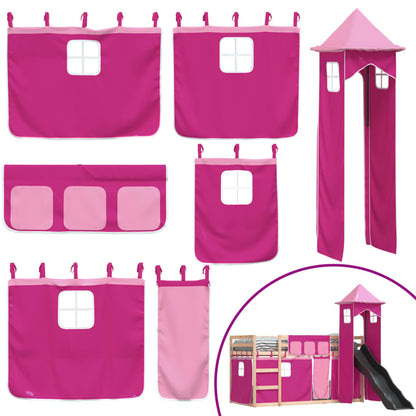 Bunk Bed with Slide and Curtains Pink 90x190 cm