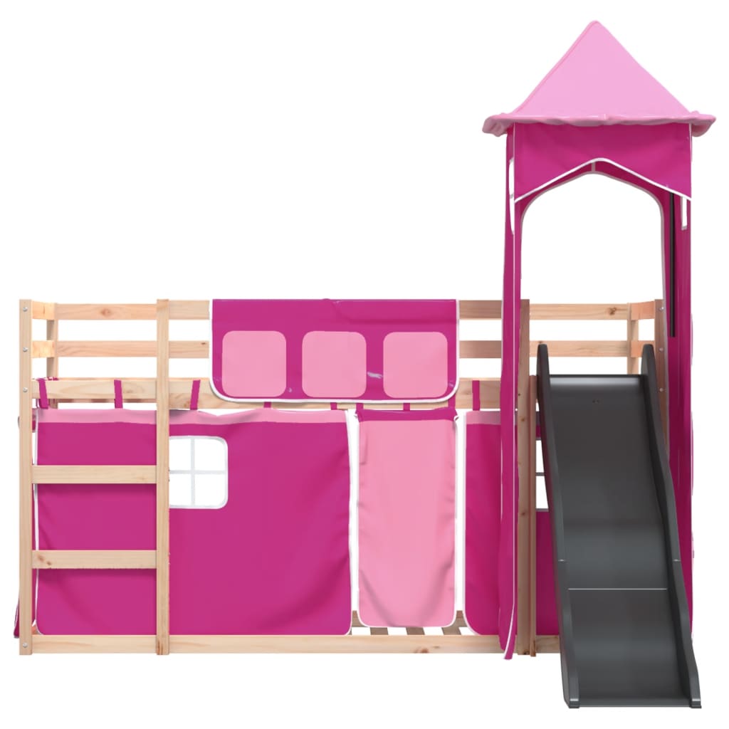 Bunk Bed with Slide and Curtains Pink 90x190 cm