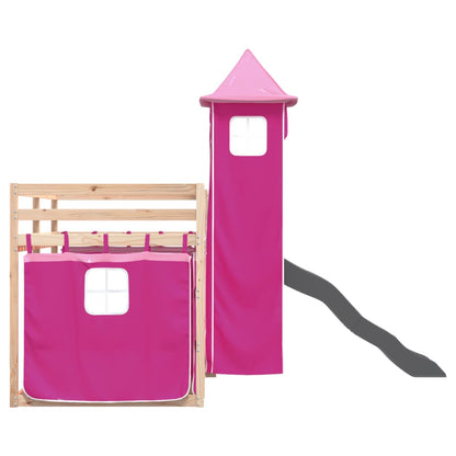 Bunk Bed with Slide and Curtains Pink 90x190 cm