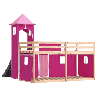 Bunk Bed with Slide and Curtains Pink 90x190 cm