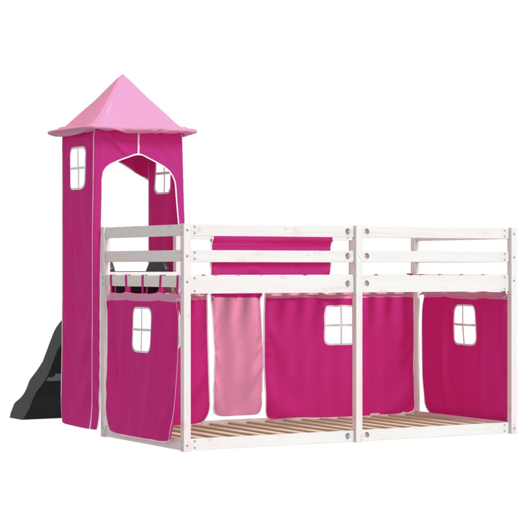 Bunk Bed without Mattress with Slide and Curtains Pink 90x190 cm Single