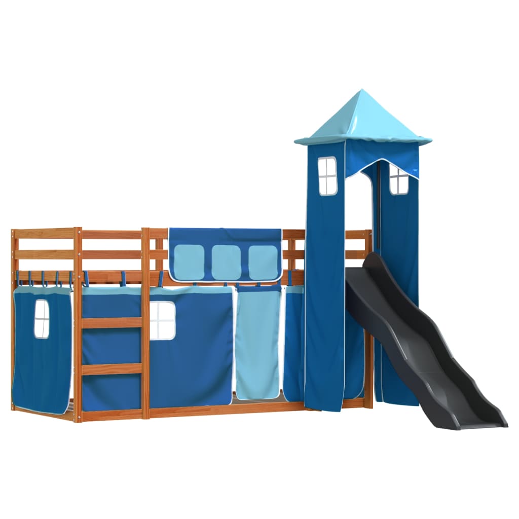 Bunk Bed without Mattress with Slide and Curtains Blue 90x190 cm Single