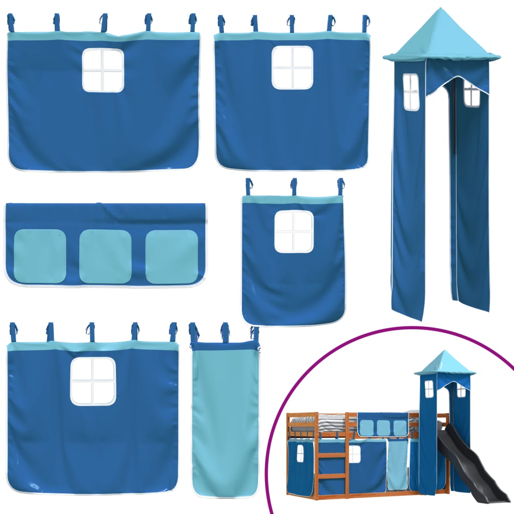 Bunk Bed without Mattress with Slide and Curtains Blue 90x190 cm Single