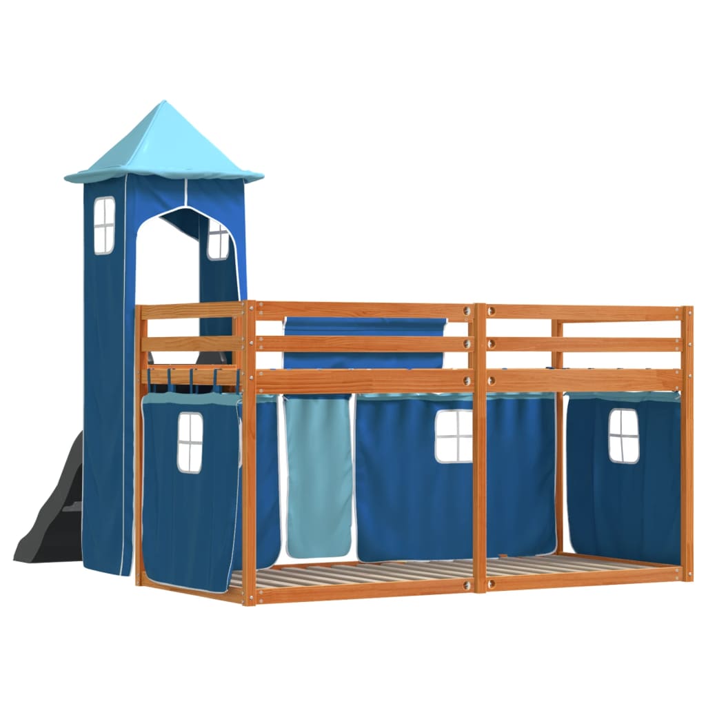 Bunk Bed without Mattress with Slide and Curtains Blue 90x190 cm Single