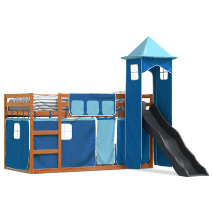 Bunk Bed without Mattress with Slide and Curtains Blue 90x190 cm Single