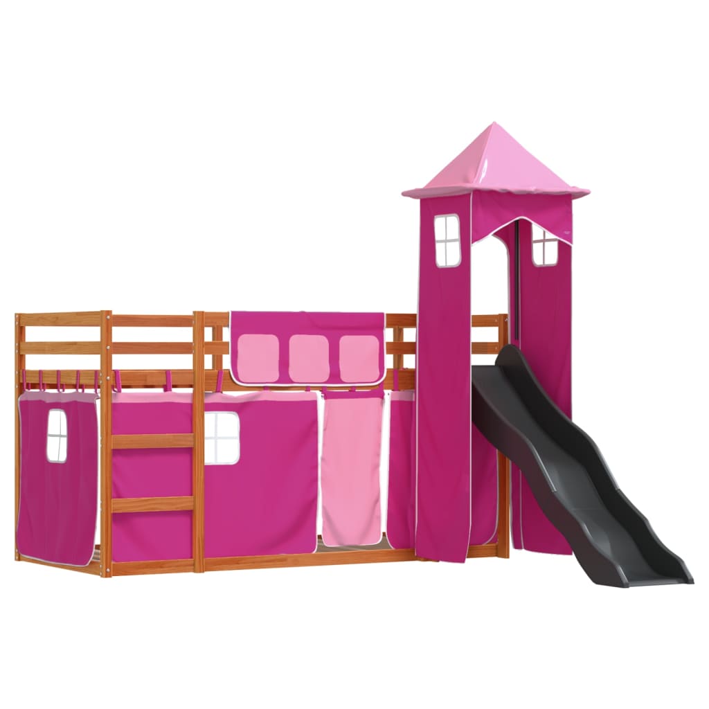 Bunk Bed without Mattress with Slide and Curtains Pink 90x190 cm Single