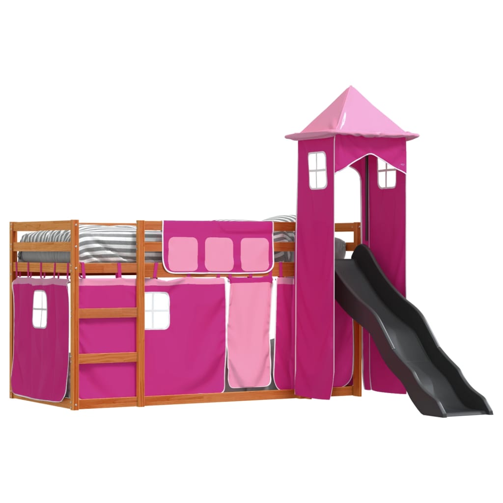 Bunk Bed without Mattress with Slide and Curtains Pink 90x190 cm Single