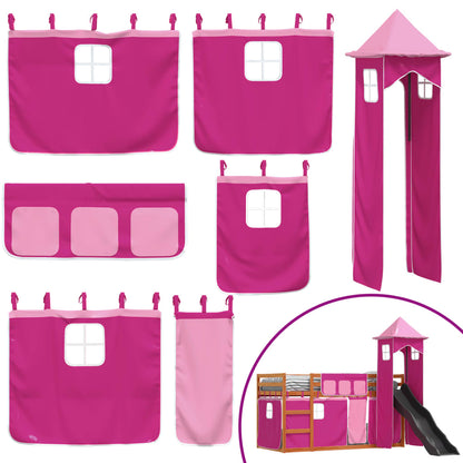 Bunk Bed without Mattress with Slide and Curtains Pink 90x190 cm Single