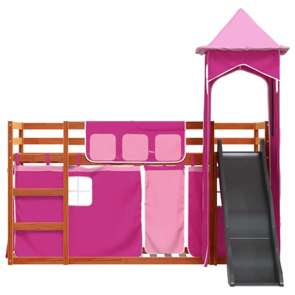 Bunk Bed without Mattress with Slide and Curtains Pink 90x190 cm Single