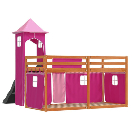 Bunk Bed without Mattress with Slide and Curtains Pink 90x190 cm Single