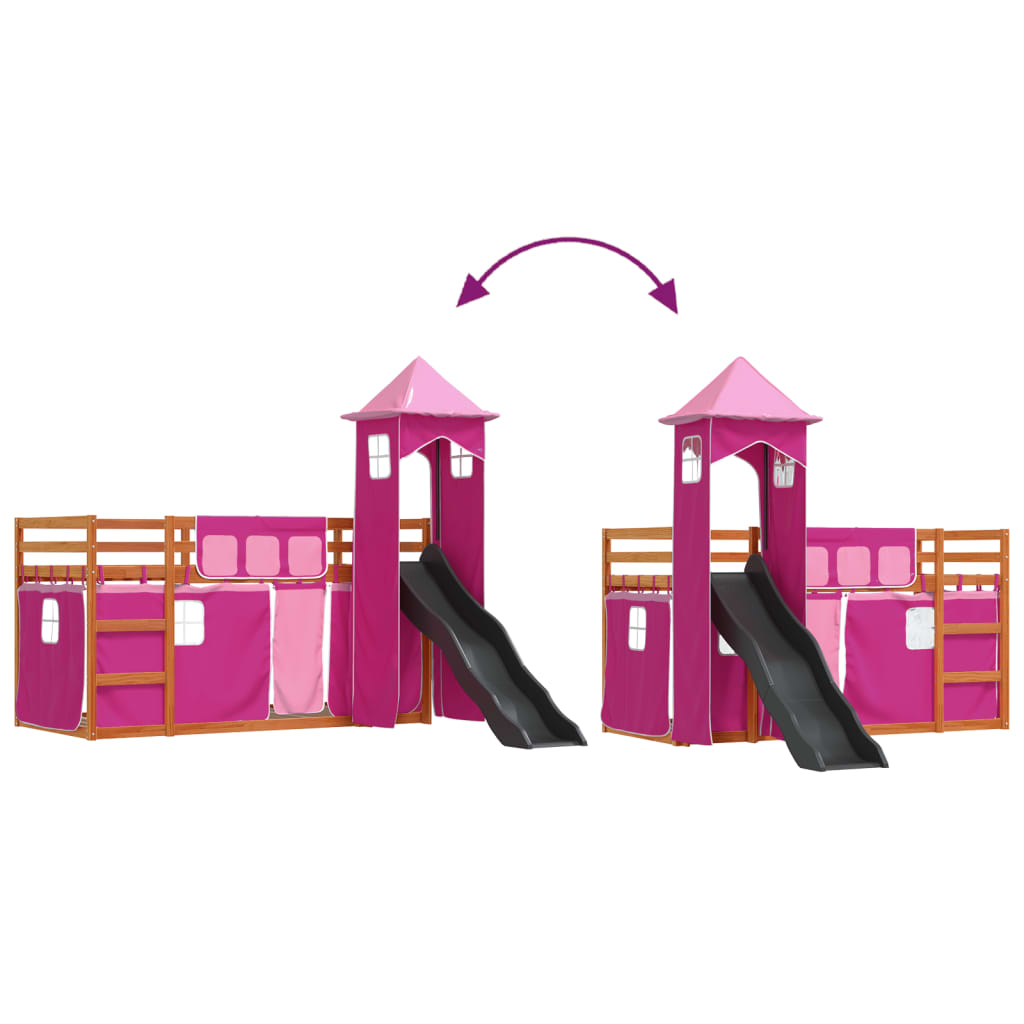 Bunk Bed without Mattress with Slide and Curtains Pink 90x190 cm Single