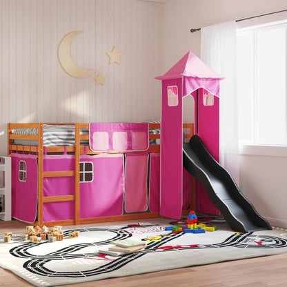 Bunk Bed without Mattress with Slide and Curtains Pink 90x190 cm Single