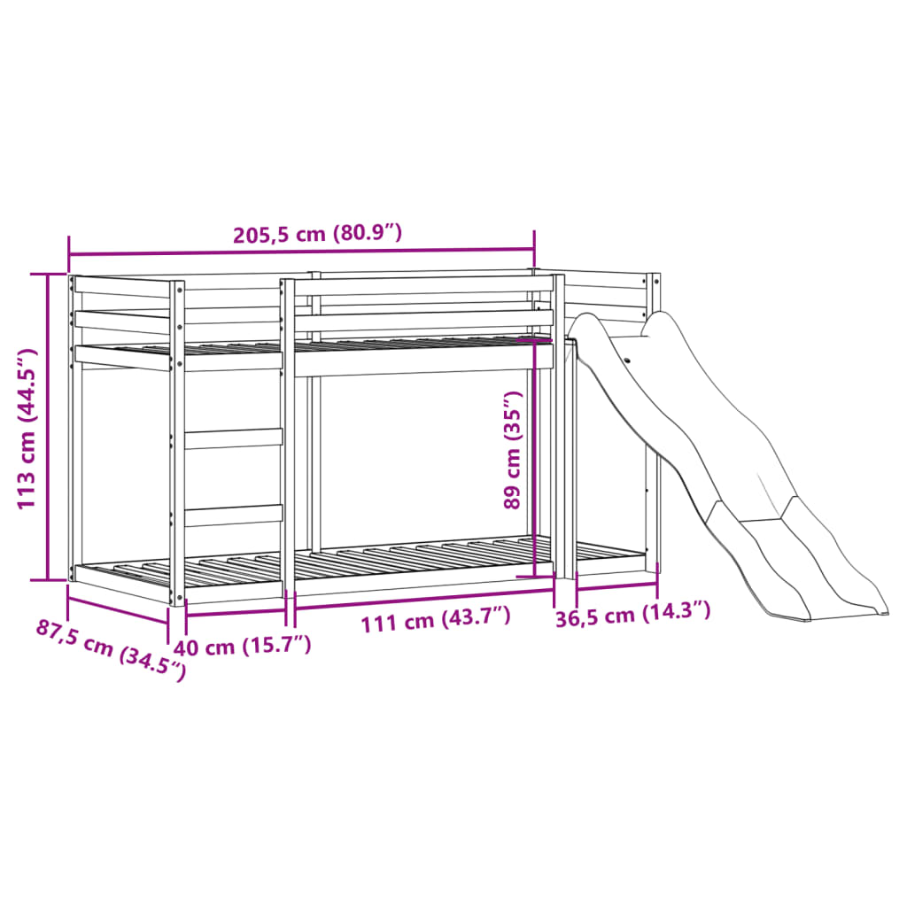 Bunk Bed with Slide&Ladder without Mattress 80x200 cm