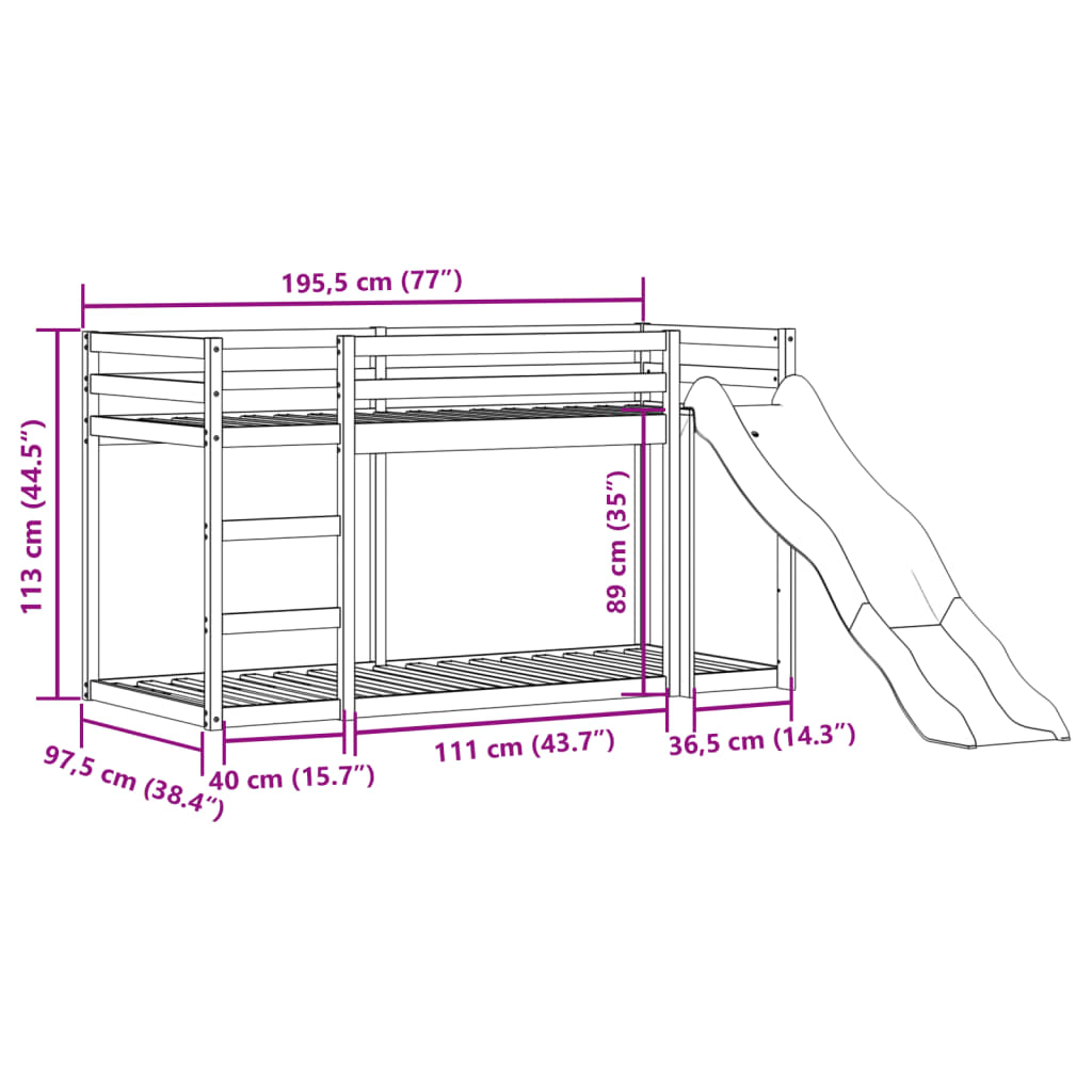 Bunk Bed with Slide&Ladder without Mattress White 90x190 cm Single