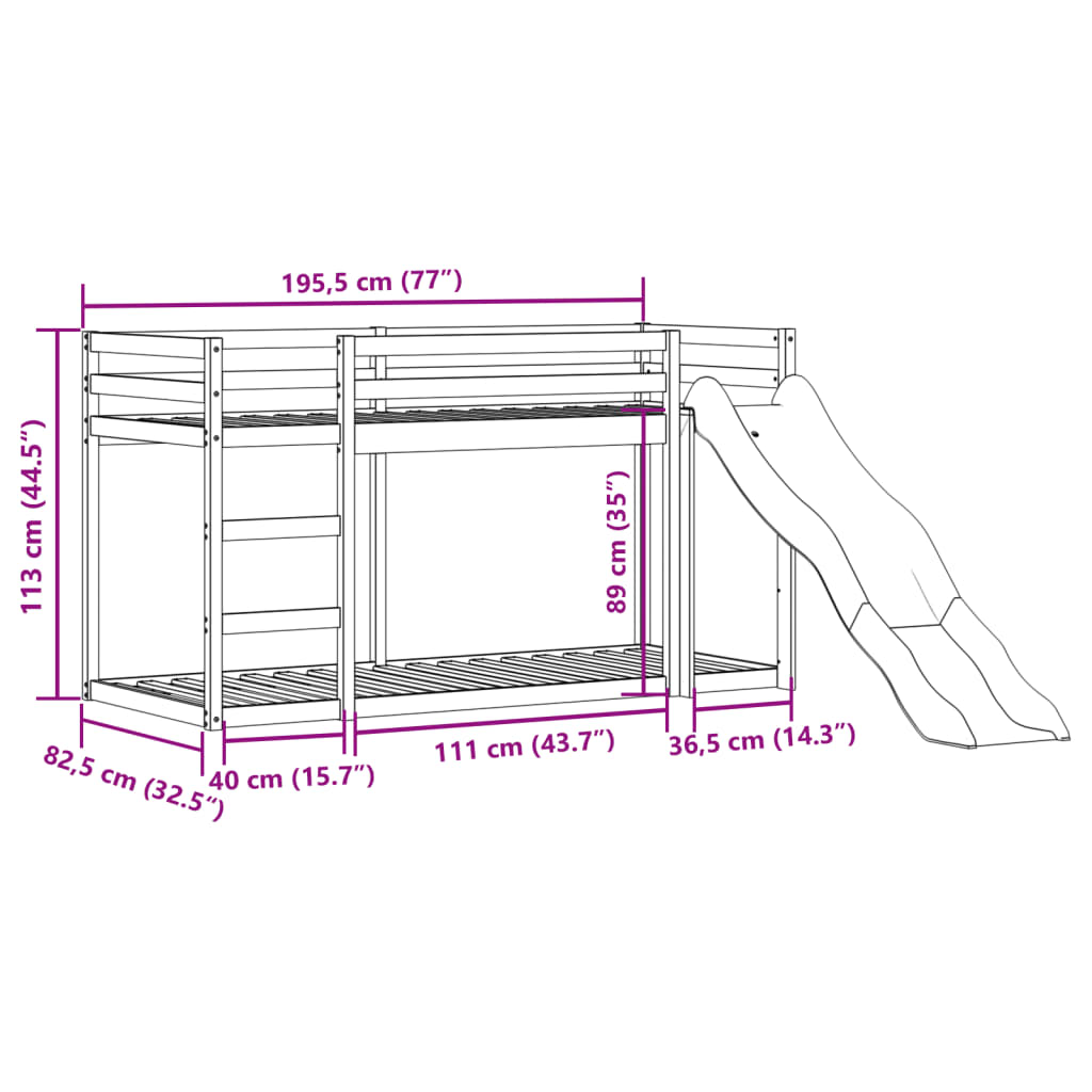 Bunk Bed with Slide&Ladder without Mattress White 75x190 cm Small Single