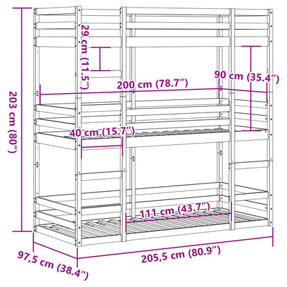 Triple Bunk Bed without Mattress 90x200 cm Solid Wood Pine