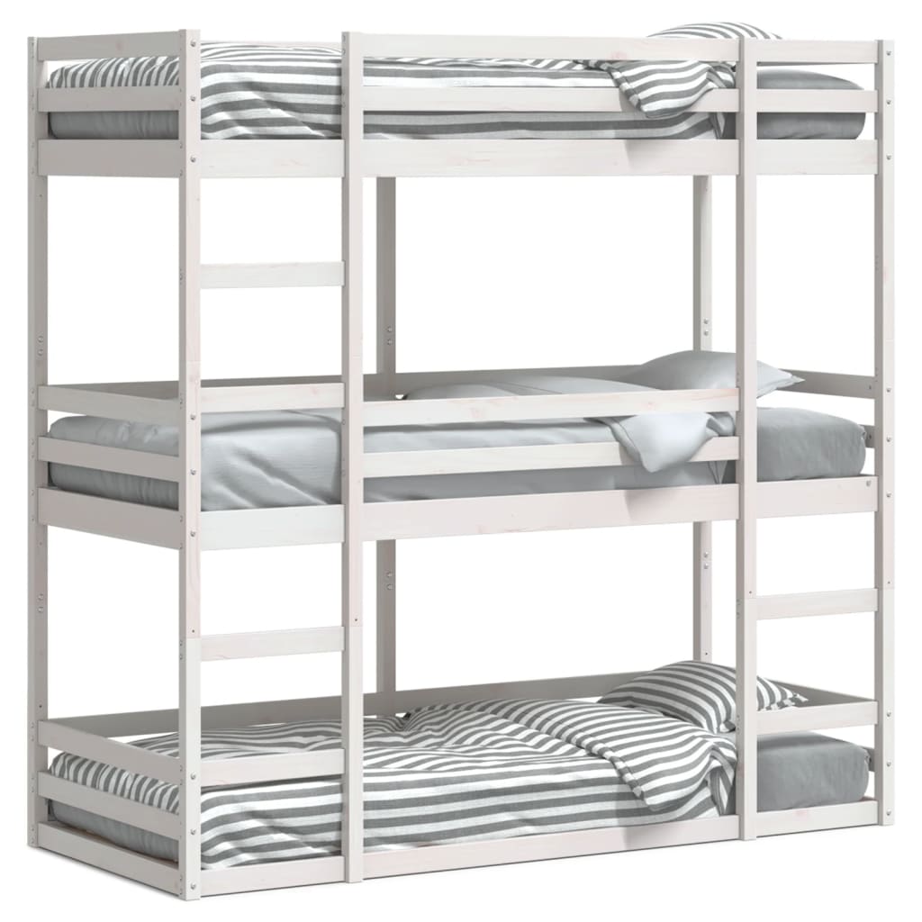 Triple Bunk Bed without Mattress White 90x190 cm Single Solid Wood Pine