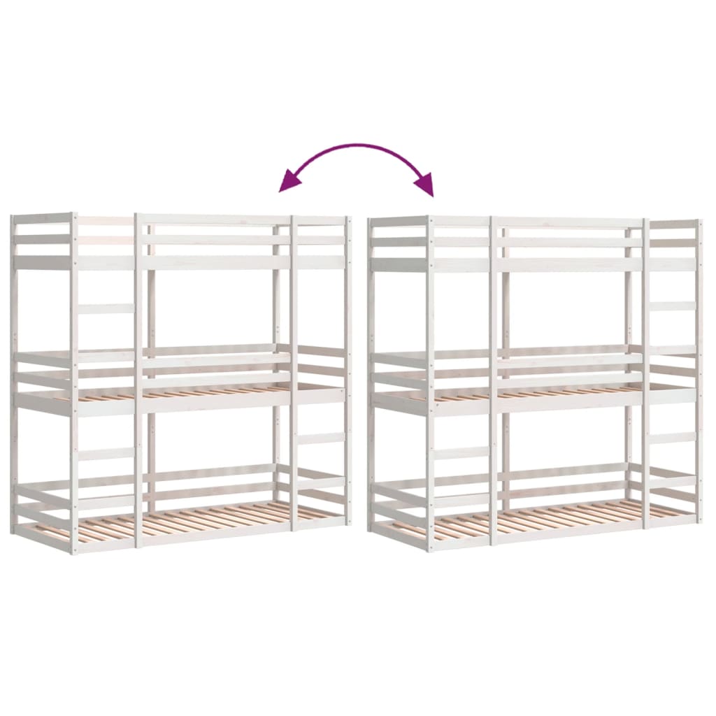 Triple Bunk Bed without Mattress White 90x190 cm Single Solid Wood Pine