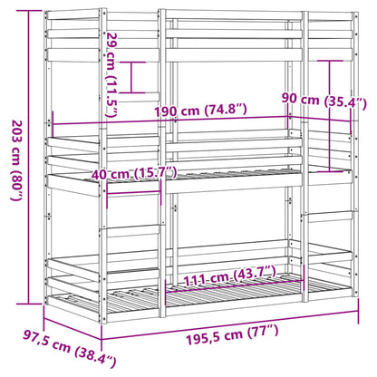 Triple Bunk Bed without Mattress White 90x190 cm Single Solid Wood Pine