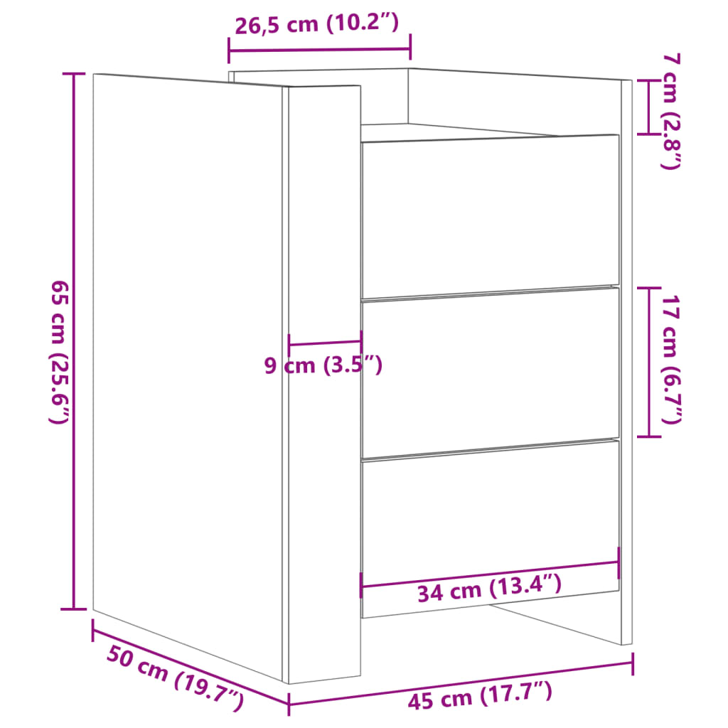 Bedside Cabinet Concrete Grey 45x50x65 cm Engineered Wood