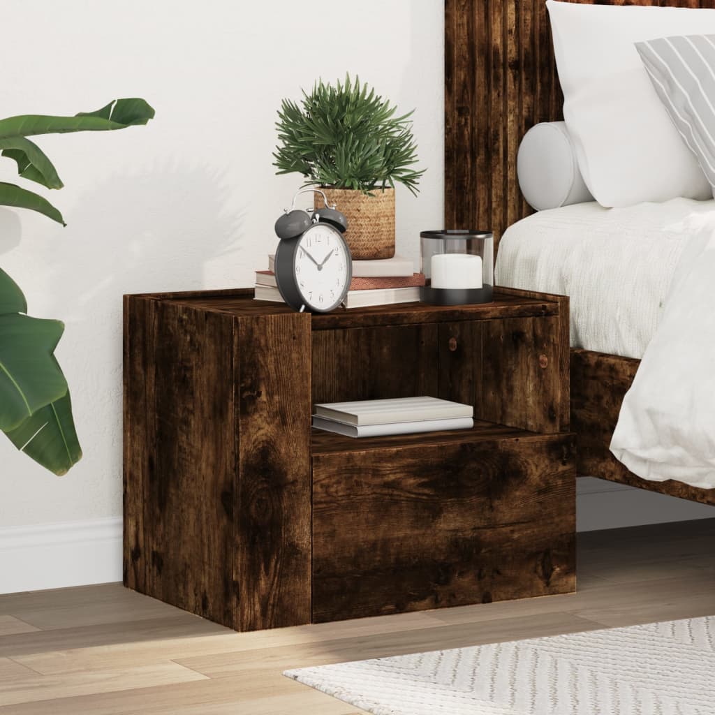 Wall-mounted Bedside Cabinet Smoked Oak 45x30x35 cm