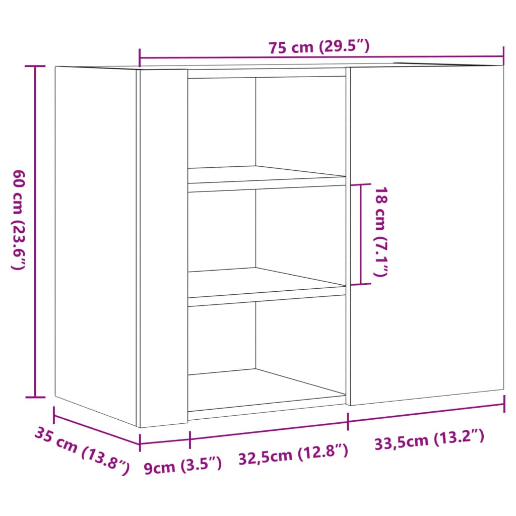 Wall Cabinet Black 75x35x60 cm Engineered Wood