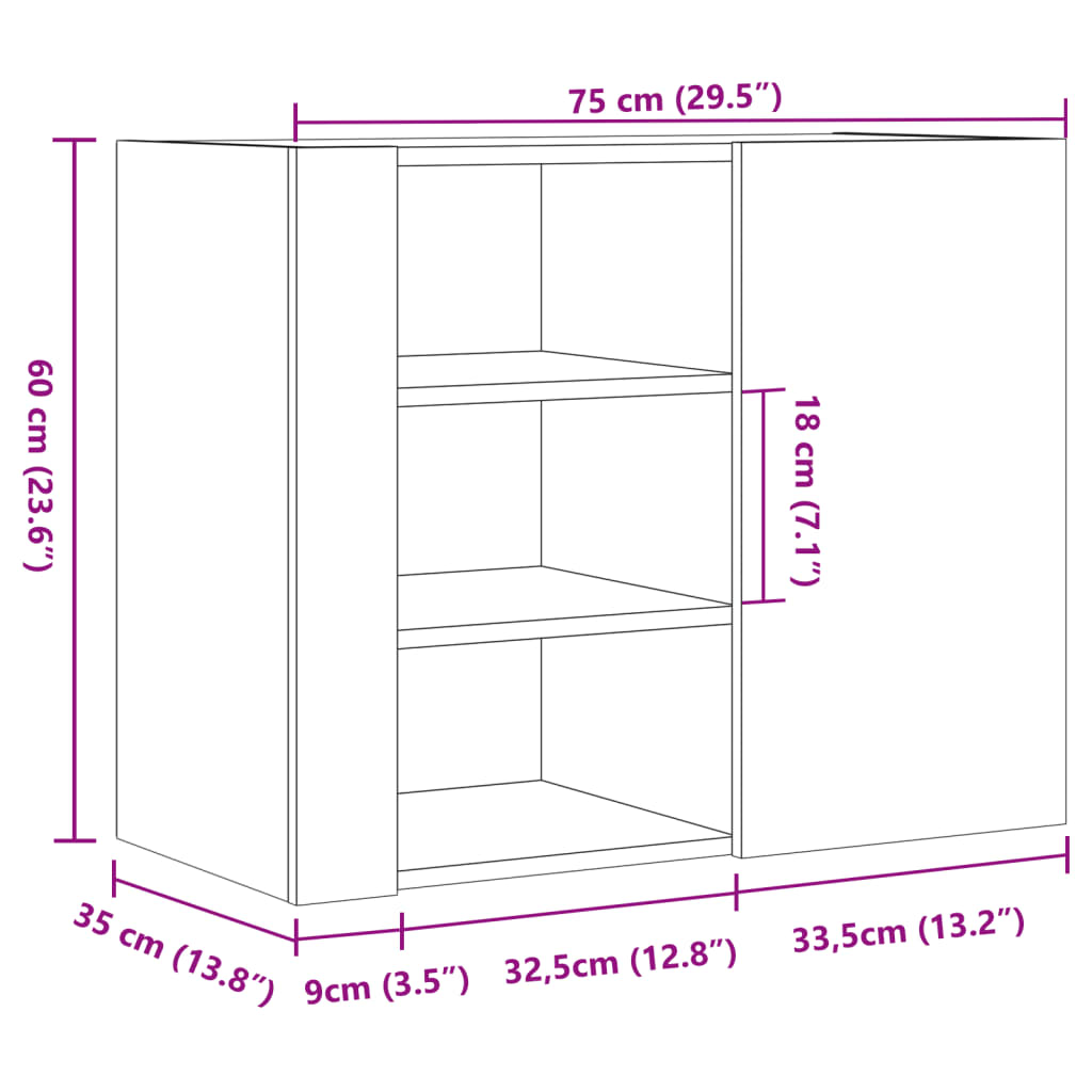 Wall Cabinet Sonoma Oak 75x35x60 cm Engineered Wood