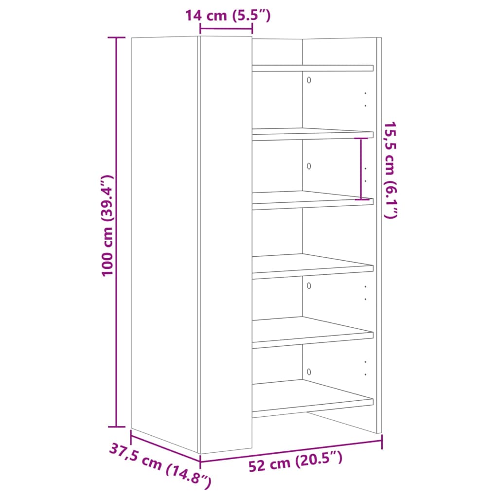 Shoe Cabinet Brown Oak 52x37.5x100 cm Engineered Wood