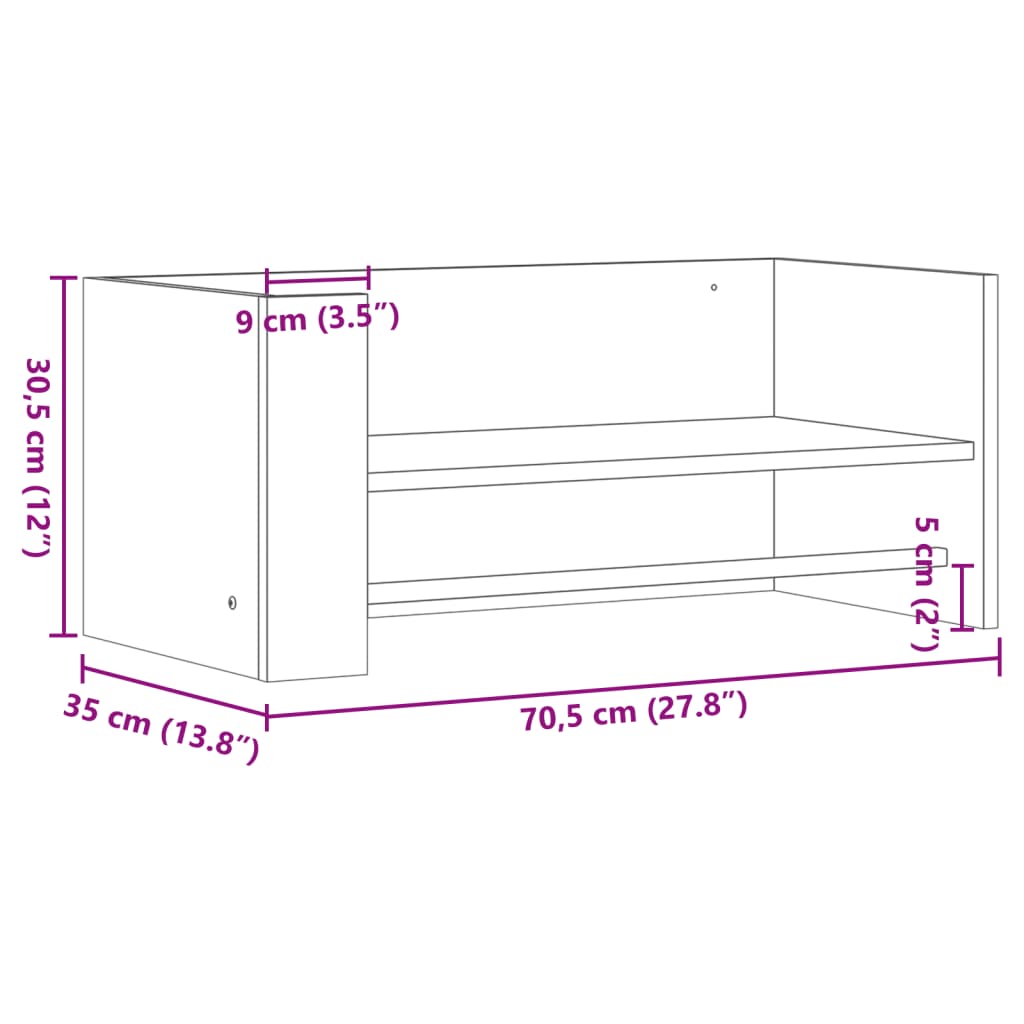 Wall Shelf Concrete Grey 70.5x35x30.5 cm Engineered Wood