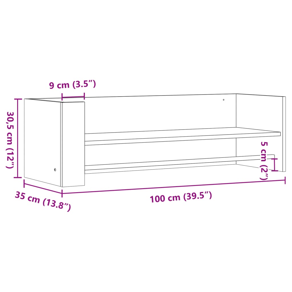 Wall Shelf White 100x35x30.5 cm Engineered Wood